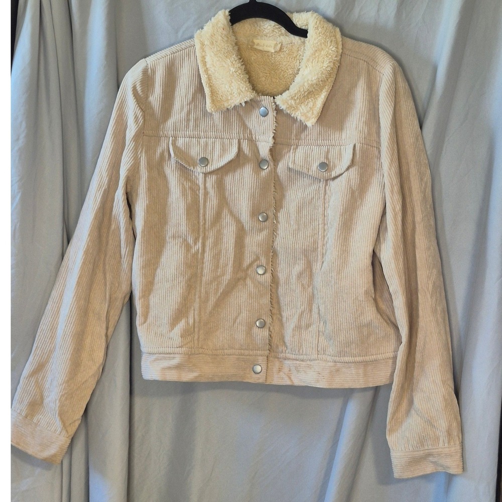 Altar'd State Tan Corduroy Sherpa Lined Trucker Jacket Womens Large Beige Boho